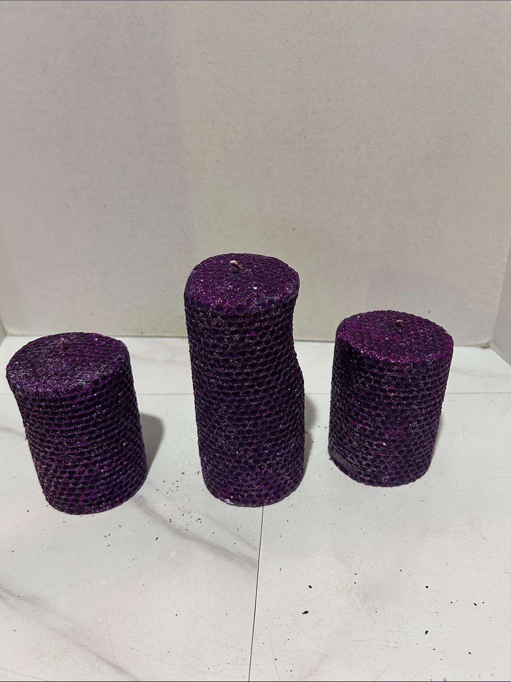 Celebrate it Halloween collection  Textured Purple Glitter Accent 3 Candle Set -